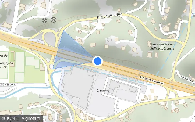 Vue plan de l'emplacement du radar tourelle à Pointe-à-Pitre