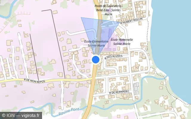 Vue plan de l'emplacement du radar tourelle à Goyave