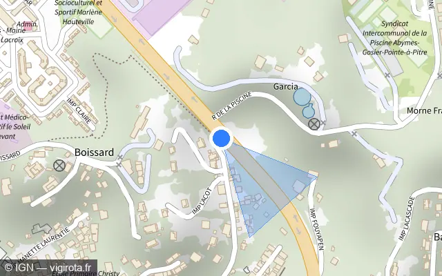 Vue plan de l'emplacement du radar tourelle à Pointe-à-Pitre