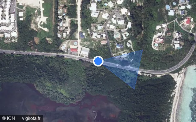 Vue satellite de l'emplacement du radar tourelle à Le Gosier
