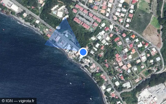 Vue satellite de l'emplacement du radar tourelle à Saint-Pierre