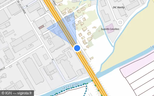 Vue plan de l'emplacement du radar tourelle à Le Lamentin