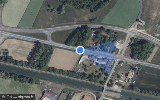 Vue satellite de l'emplacement du radar tourelle à Hallignicourt