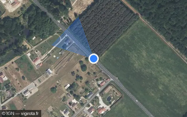 Vue satellite de l'emplacement du radar tourelle à Les Bordes