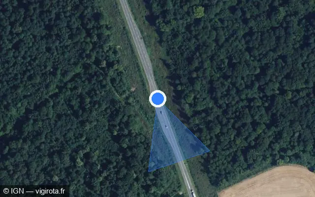 Vue satellite de l'emplacement du radar tourelle à Yzeux