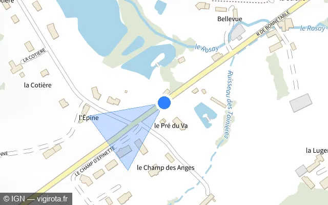Vue plan de l'emplacement du radar tourelle à Saint-Aubin-des-Coudrais