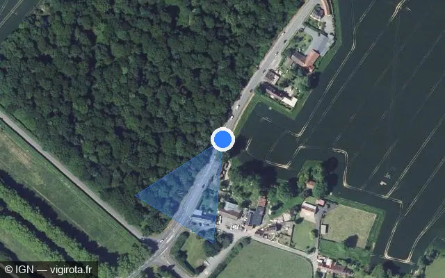 Vue satellite de l'emplacement du radar tourelle à Bavent