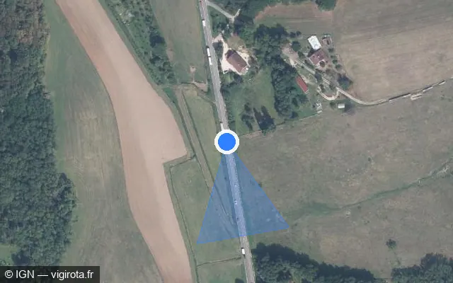 Vue satellite de l'emplacement du radar tourelle à Menotey