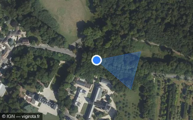 Vue satellite de l'emplacement du radar tourelle à Mortefontaine