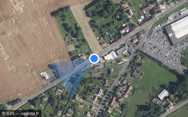 Vue satellite de l'emplacement du radar tourelle à Goincourt