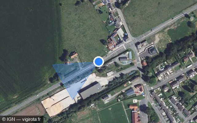 Vue satellite de l'emplacement du radar tourelle à Mondicourt