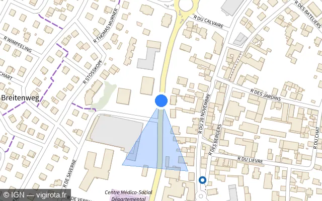Vue plan de l'emplacement du radar tourelle à Erstein