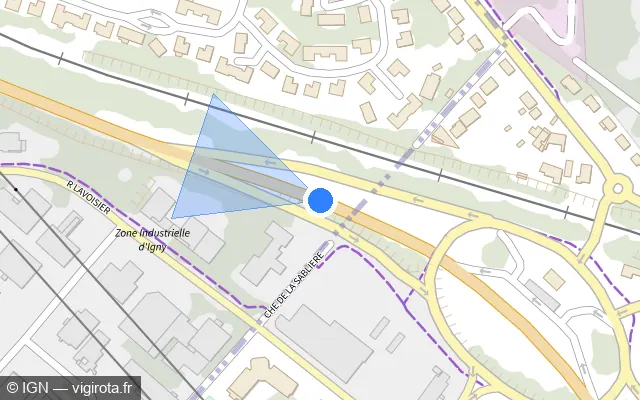 Vue plan de l'emplacement du radar tourelle à Igny