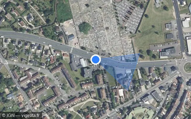 Vue satellite de l'emplacement du radar tourelle à Argentan