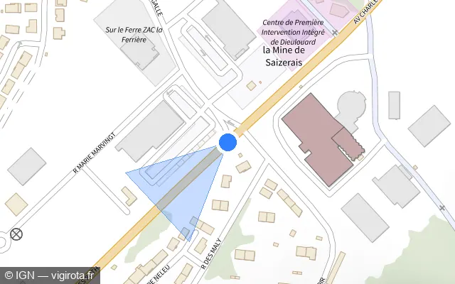 Vue plan de l'emplacement du radar tourelle à Dieulouard