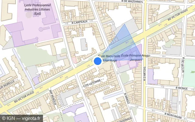 Vue plan de l'emplacement du radar tourelle à Lille