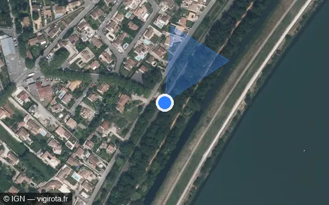 Vue satellite de l'emplacement du radar tourelle à Aramon