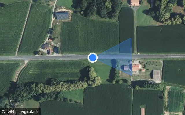 Vue satellite de l'emplacement du radar tourelle à Biaudos