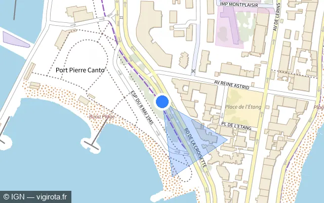 Vue plan de l'emplacement du radar tourelle à Cannes
