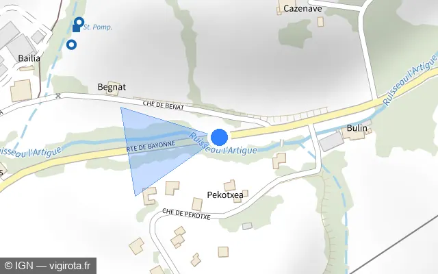 Vue plan de l'emplacement du radar tourelle à Bardos