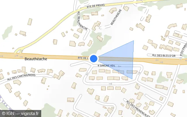 Vue plan de l'emplacement du radar tourelle à Chomérac