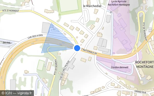 Vue plan de l'emplacement du radar tourelle à Rochefort-Montagne