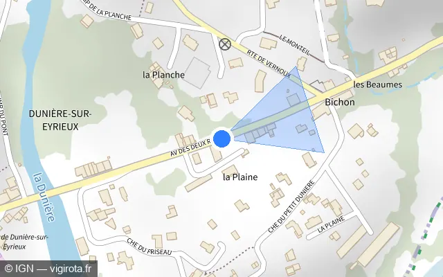 Vue plan de l'emplacement du radar tourelle à Dunière-sur-Eyrieux