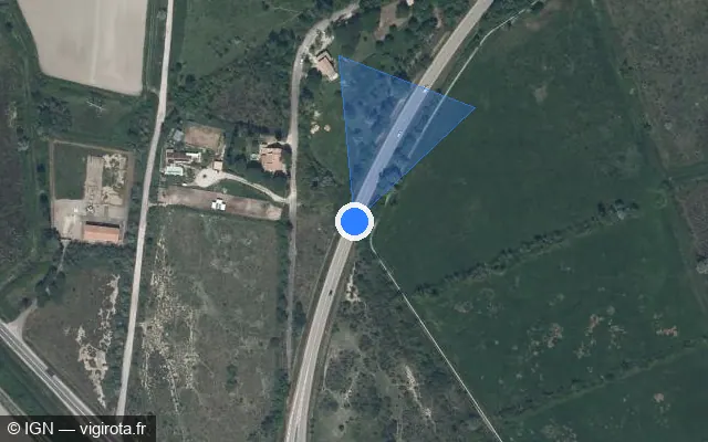 Vue satellite de l'emplacement du radar tourelle à Saintes-Maries-de-la-Mer