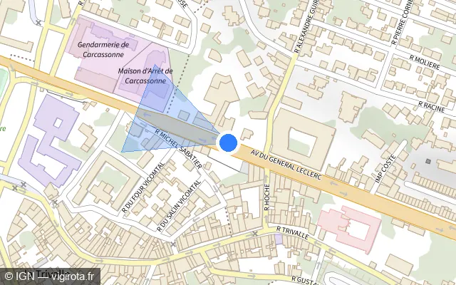 Vue plan de l'emplacement du radar tourelle à Carcassonne