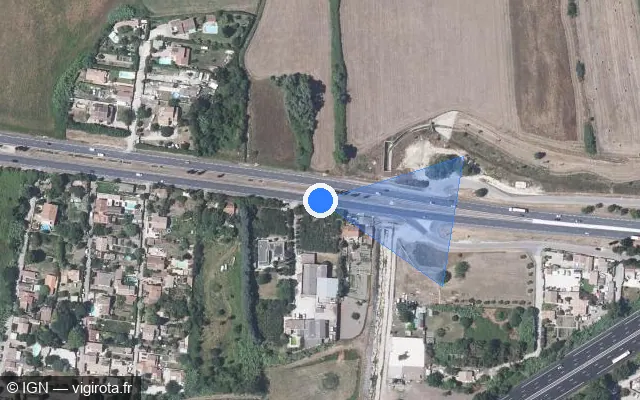 Vue satellite de l'emplacement du radar tourelle à Rodilhan