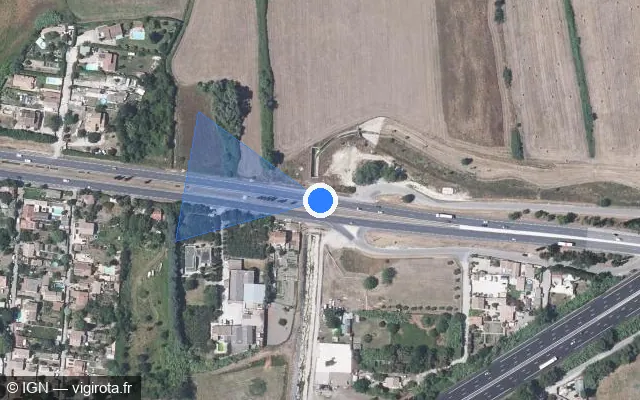 Vue satellite de l'emplacement du radar tourelle à Rodilhan