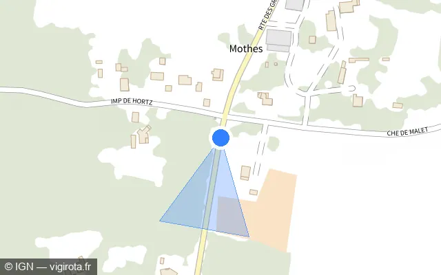 Vue plan de l'emplacement du radar tourelle à Ychoux