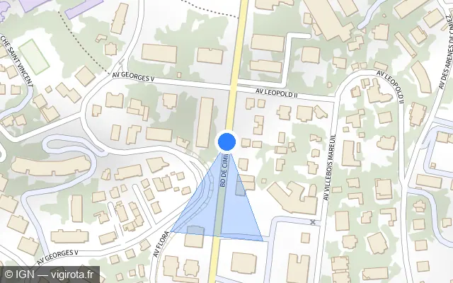 Vue plan de l'emplacement du radar tourelle à Nice