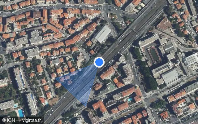 Vue satellite de l'emplacement du radar tourelle à Nice