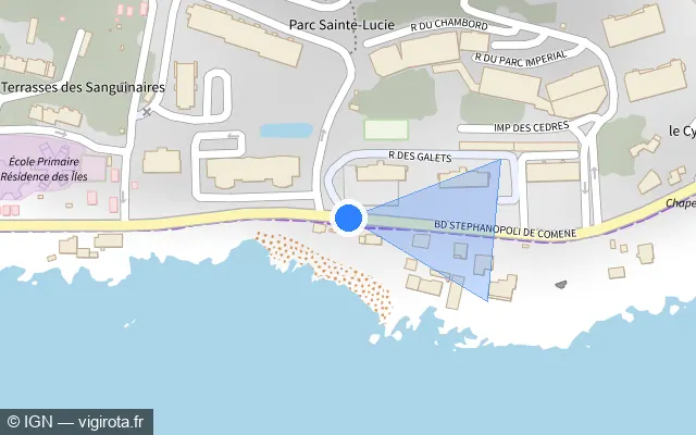 Vue plan de l'emplacement du radar tourelle à Ajaccio