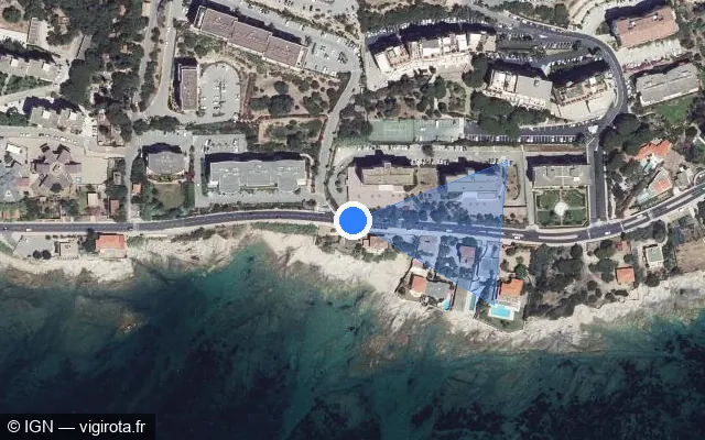 Vue satellite de l'emplacement du radar tourelle à Ajaccio