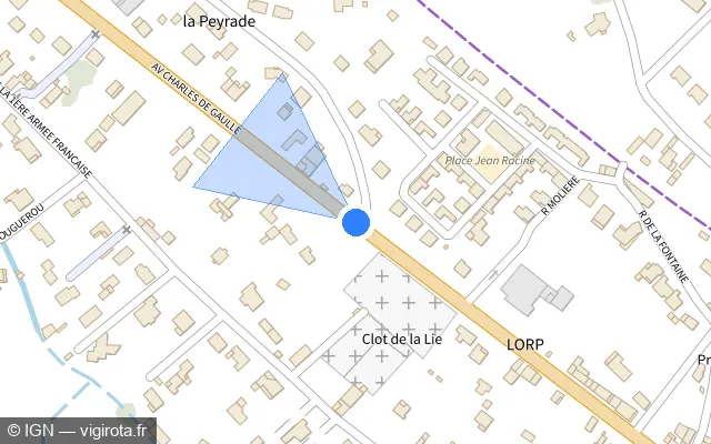 Vue plan de l'emplacement du radar tourelle à Lorp-Sentaraille