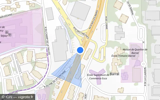 Vue plan de l'emplacement du radar tourelle à Annecy