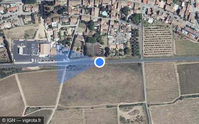 Vue satellite de l'emplacement du radar tourelle à Homps