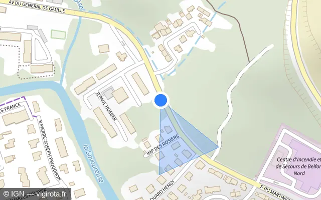 Vue plan de l'emplacement du radar urbain à Valdoie