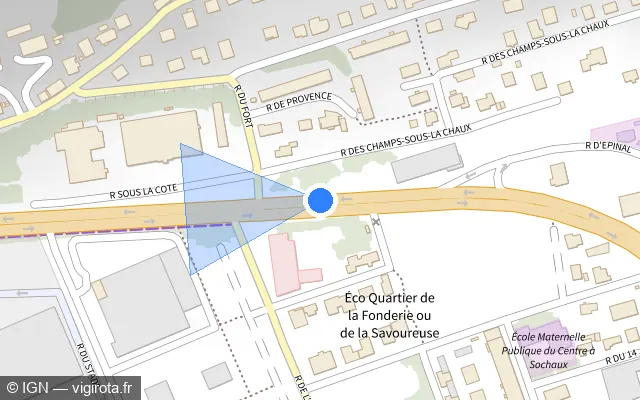 Vue plan de l'emplacement du radar urbain à Sochaux