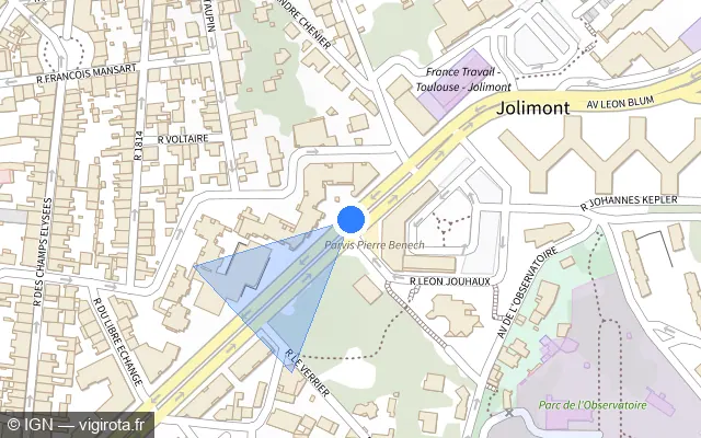 Vue plan de l'emplacement du radar urbain à Toulouse
