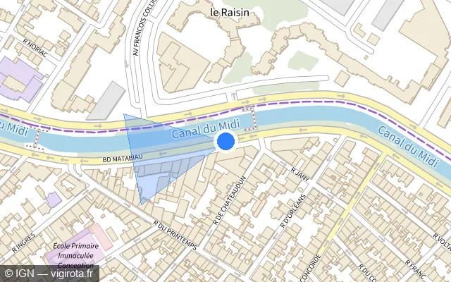 Vue plan de l'emplacement du radar urbain à Toulouse