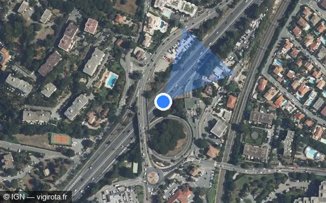 Vue satellite de l'emplacement du radar fixe à Villeneuve-Loubet