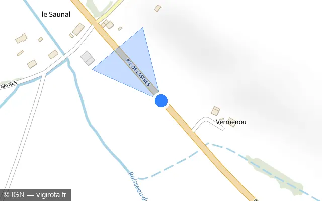 Vue plan de l'emplacement du radar fixe à Puygouzon