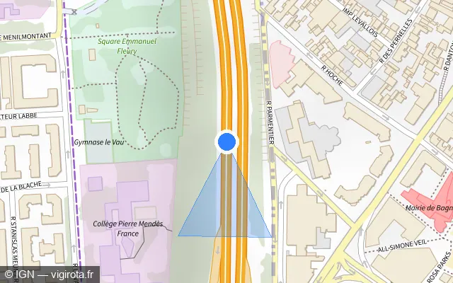 Vue plan de l'emplacement du radar fixe à Bagnolet