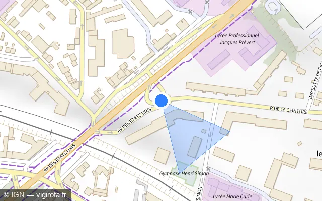 Vue plan de l'emplacement du radar fixe à Viroflay