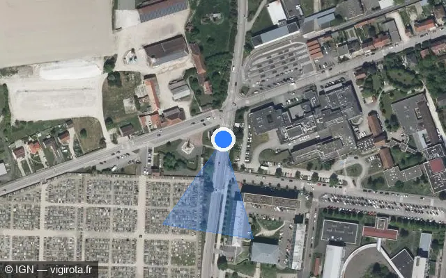 Vue satellite de l'emplacement du radar de feu rouge à Romilly-sur-Seine