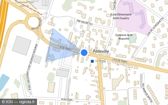 Vue plan de l'emplacement du radar de feu rouge à Pinterville