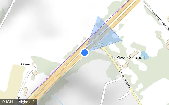 Vue plan de l'emplacement du radar de feu rouge à Vezin-le-Coquet